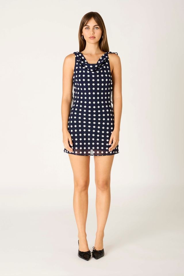 mini dress boutique Blue Polka Dot  Moda 100% Cotton Lining Mykonos Button Strapless Mini Dress