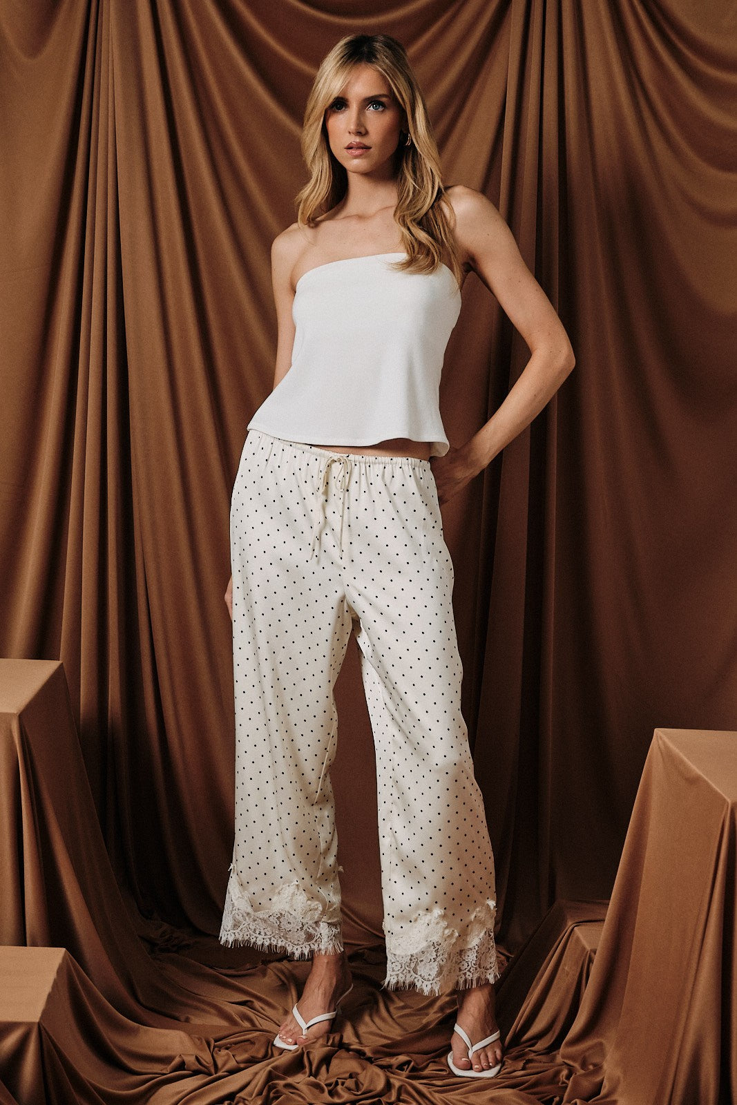 パンツ llic Dot Trouser 30 Vintage Lace Trim Polka Dot Pants – Brightside Boutique