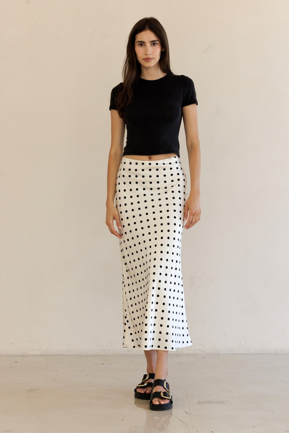 Monroe Polka Satin Midi Skirt