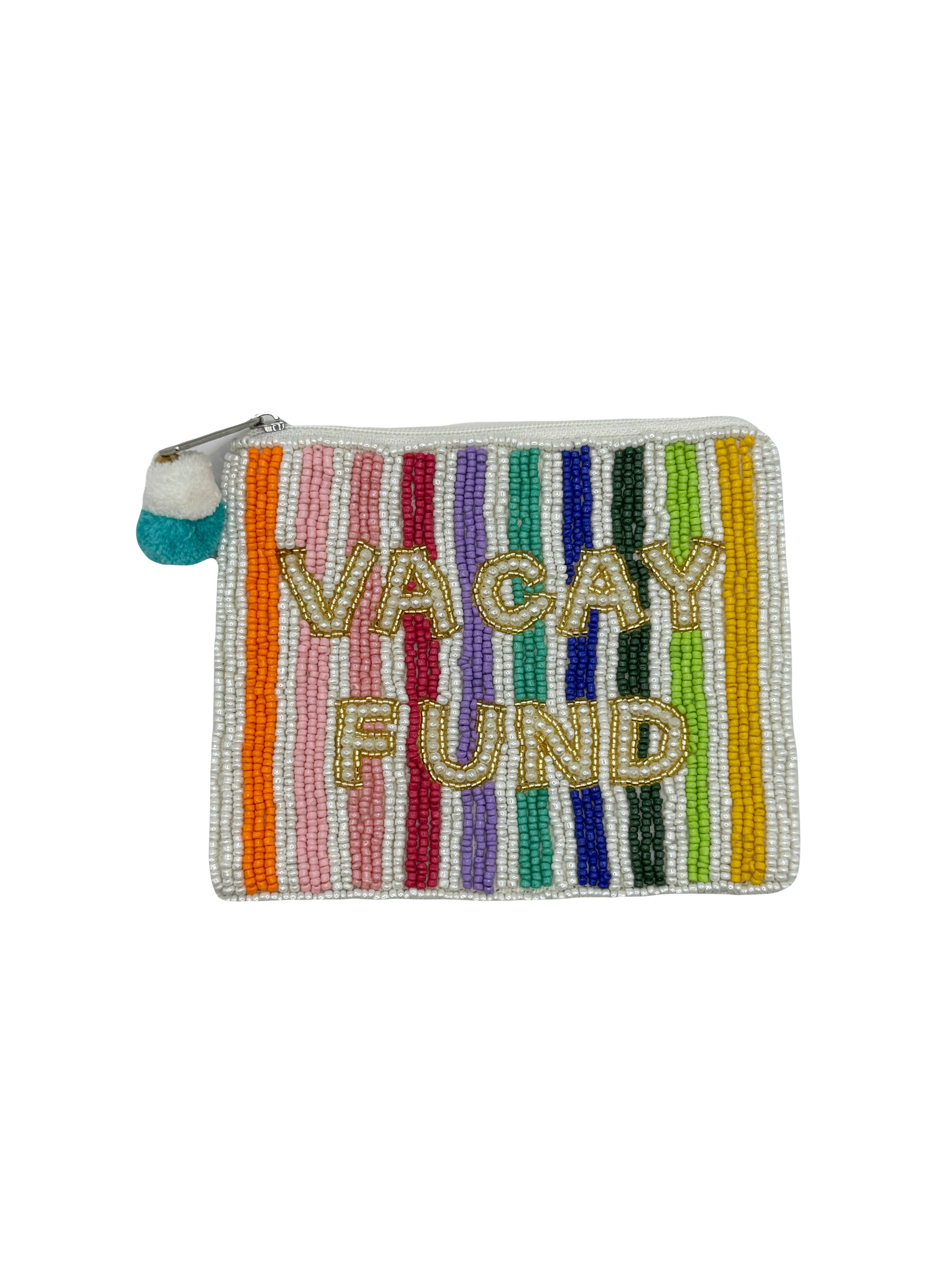 Vacay Fund Multi Striped Beaded Coin Pouch