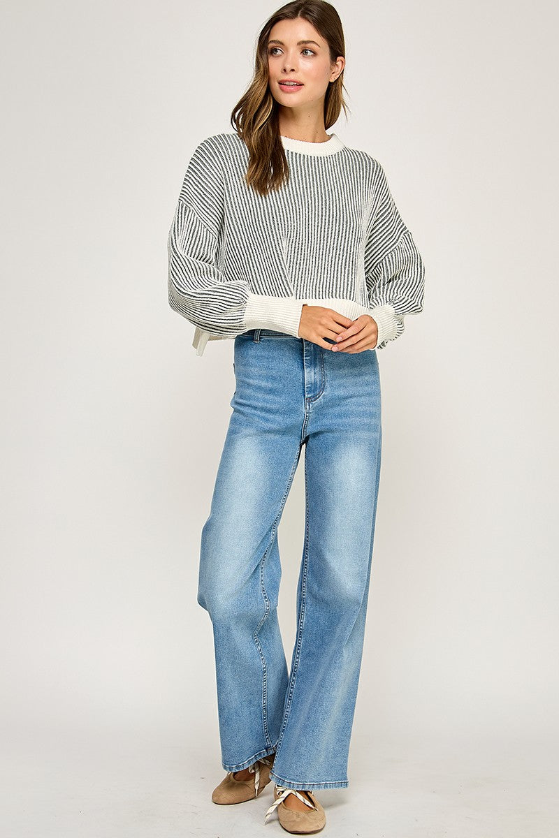 Pure Form Ribbed Sleeve Sweater
