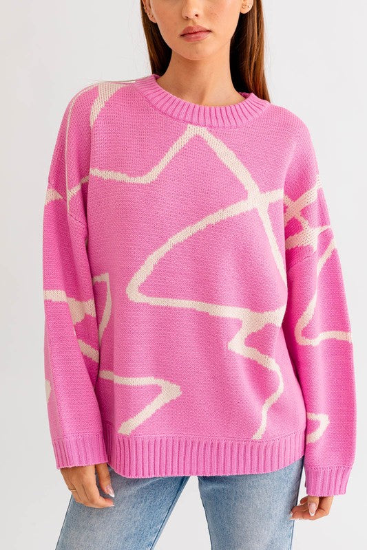 Meant To Be Abstract Pattern Oversized Sweater Top