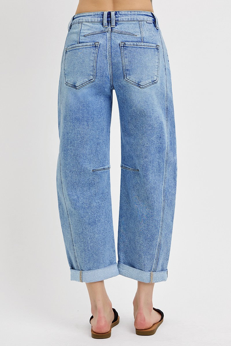High Rise Crop Barrel Cuffed Jeans