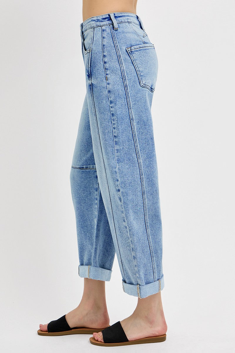 High Rise Crop Barrel Cuffed Jeans