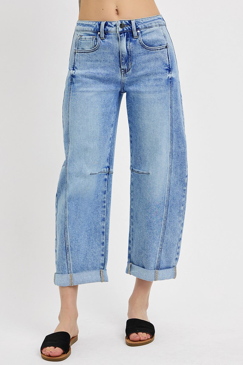 High Rise Crop Barrel Cuffed Jeans