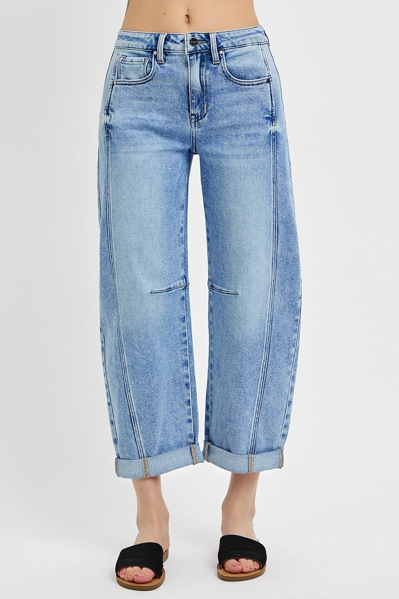 High Rise Crop Barrel Cuffed Jeans