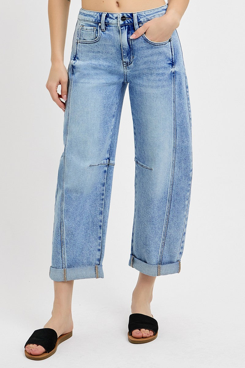 High Rise Crop Barrel Cuffed Jeans