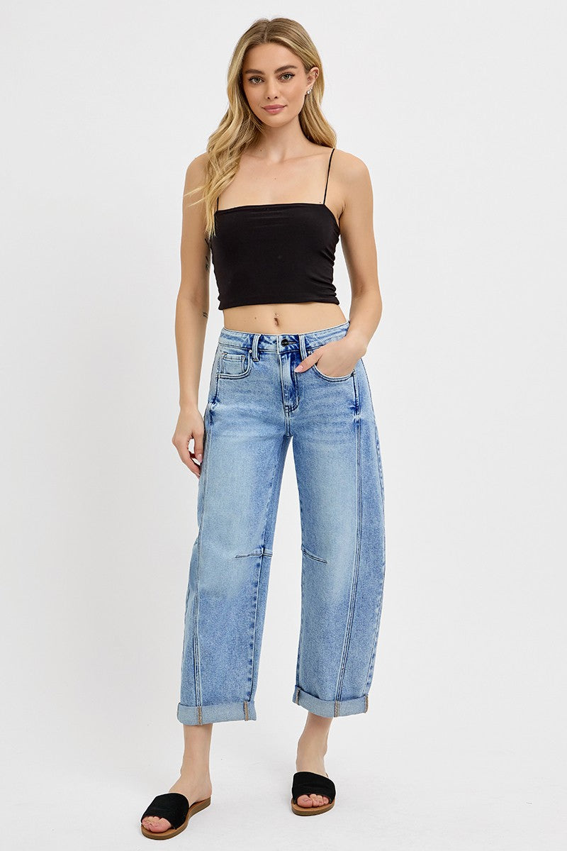 High Rise Crop Barrel Cuffed Jeans