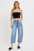 High Rise Crop Barrel Cuffed Jeans