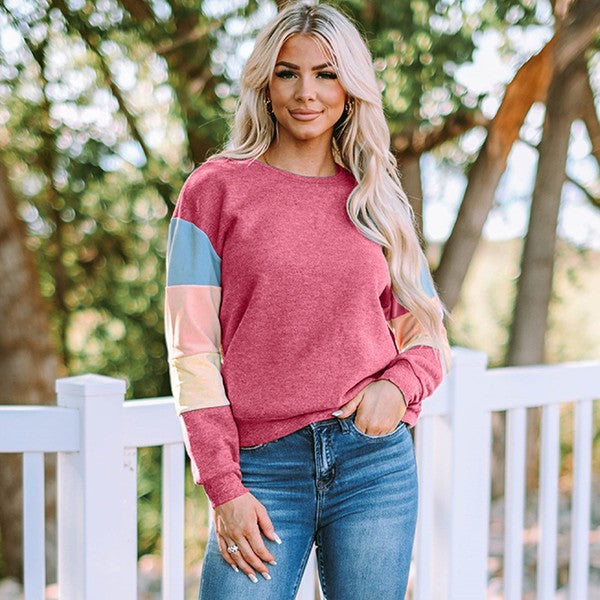 Women Colorblock Long Sleeve Pullover Sweatshirt Brightside Boutique