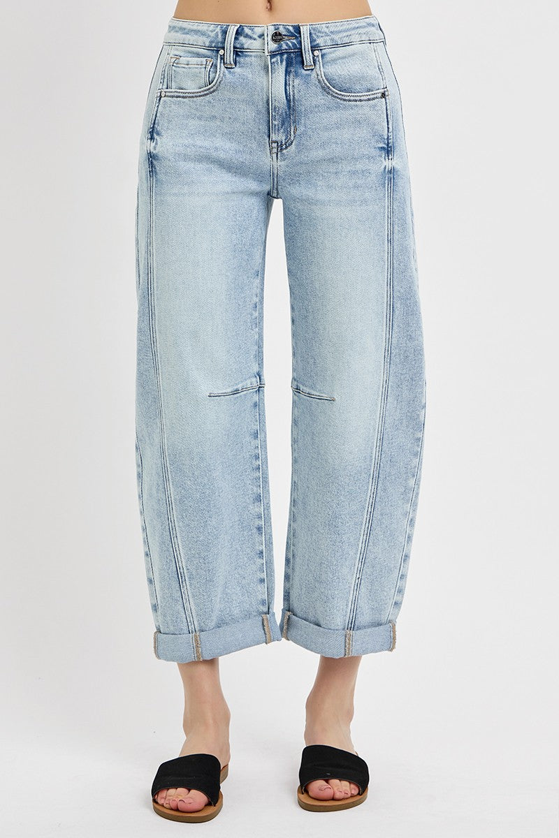 High Rise Crop Barrel Cuffed Jeans