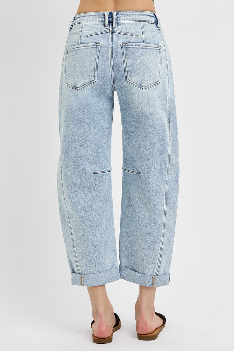 High Rise Crop Barrel Cuffed Jeans