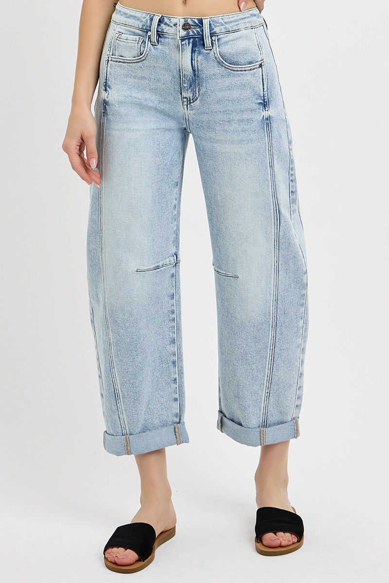High Rise Crop Barrel Cuffed Jeans