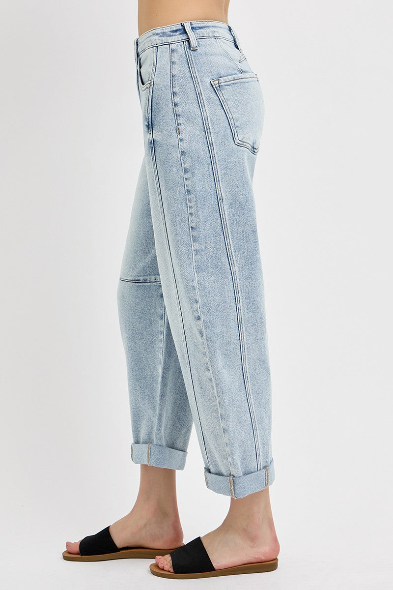 High Rise Crop Barrel Cuffed Jeans