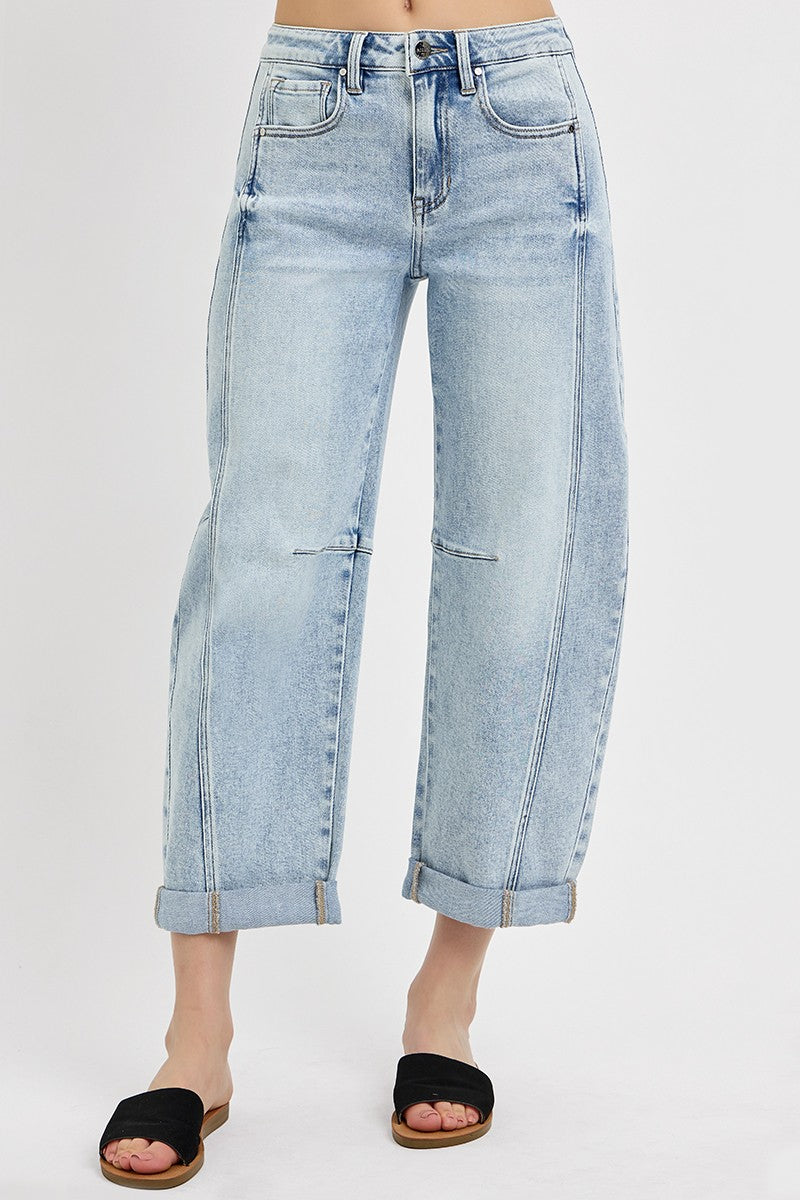 High Rise Crop Barrel Cuffed Jeans