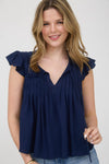 Ruffle & Ribbon Ruffle Sleeve Top