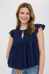 Ruffle & Ribbon Ruffle Sleeve Top