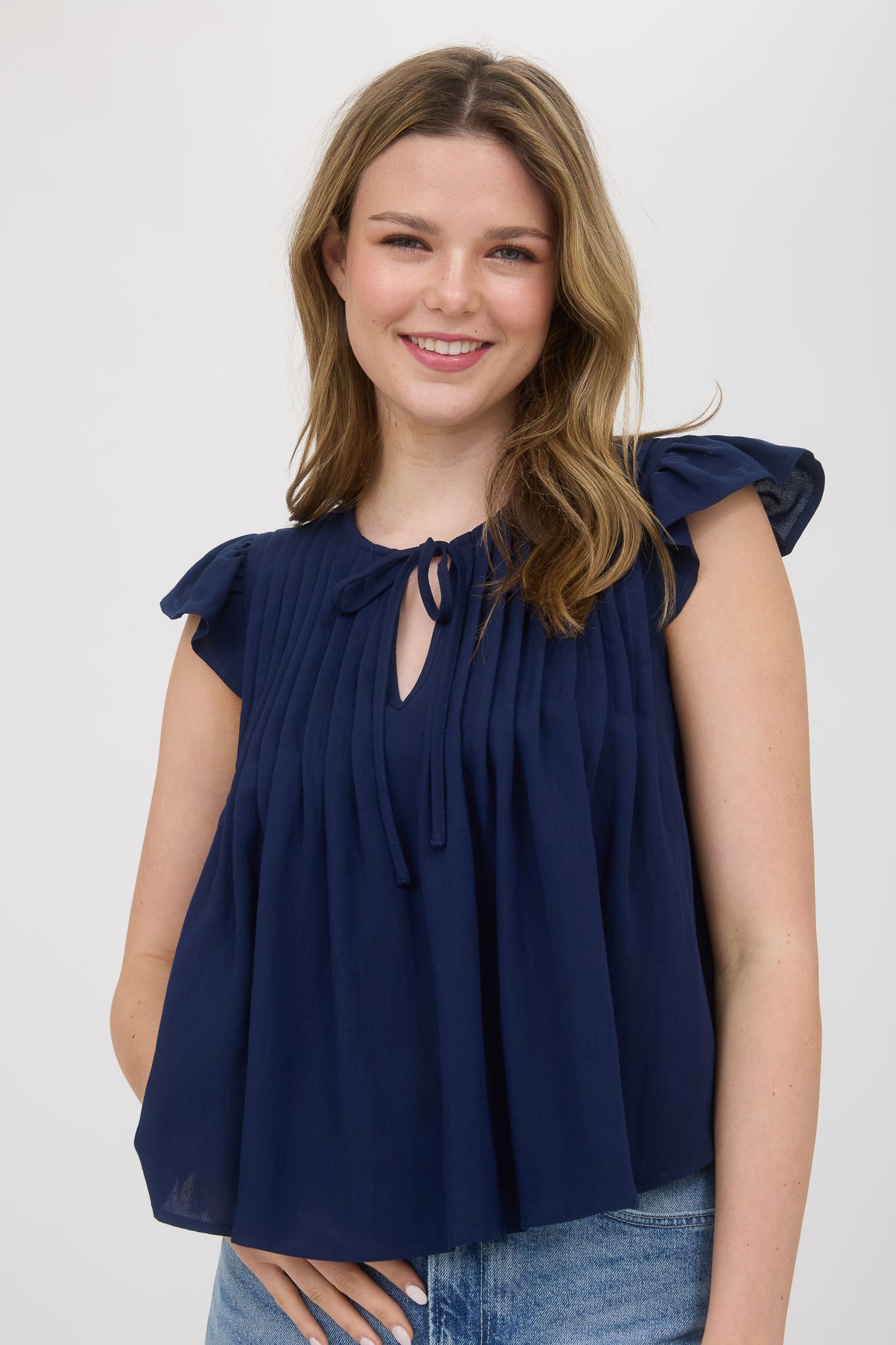 Ruffle & Ribbon Ruffle Sleeve Top