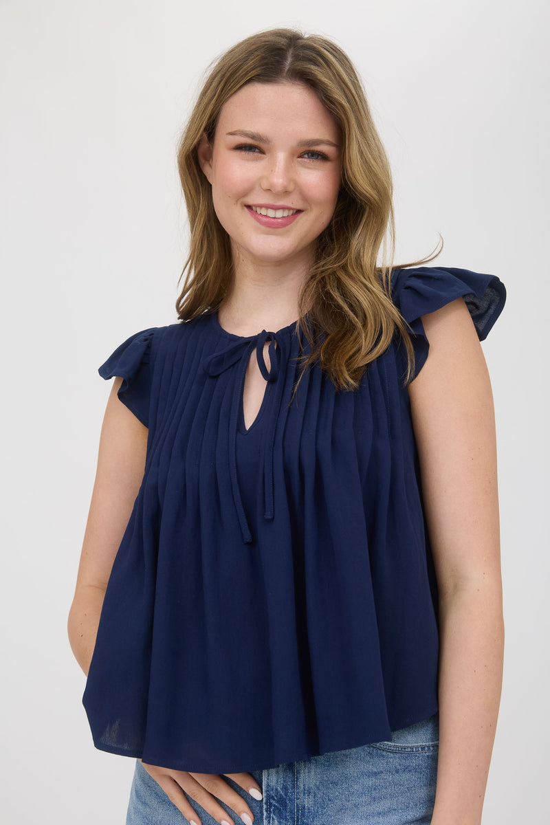 Ruffle & Ribbon Ruffle Sleeve Top