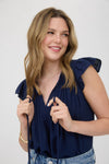Ruffle & Ribbon Ruffle Sleeve Top
