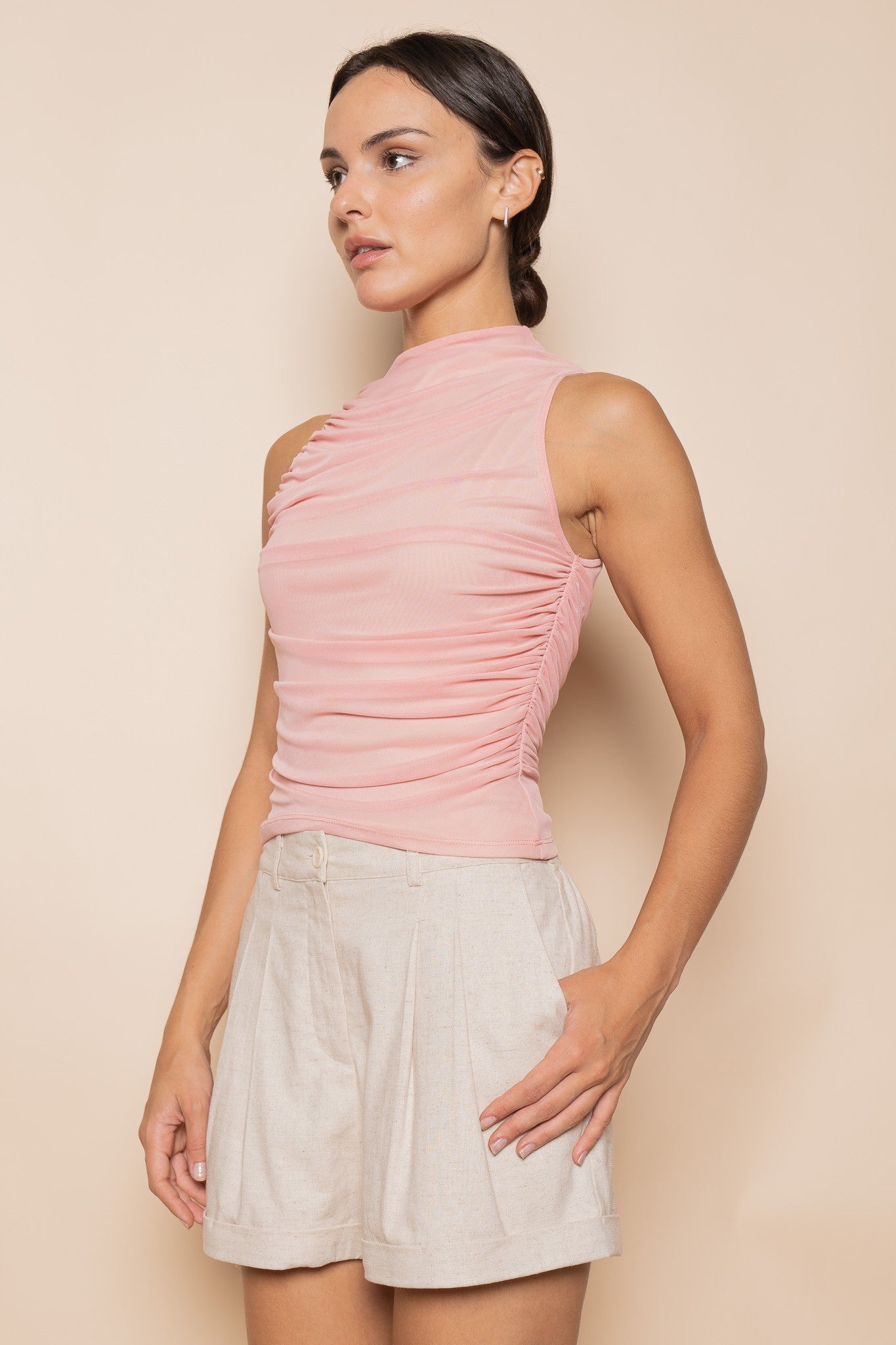 City Heat Ruched Mesh Tank Top