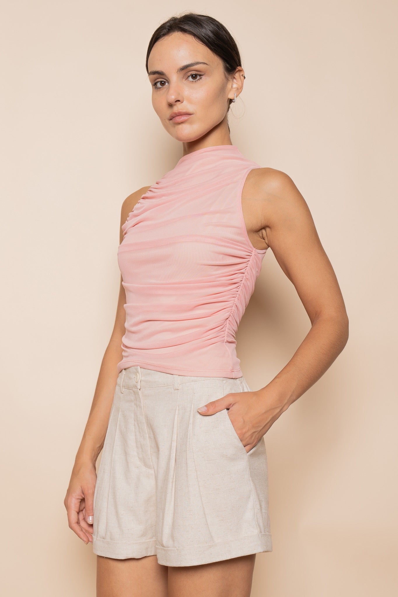 City Heat Ruched Mesh Tank Top