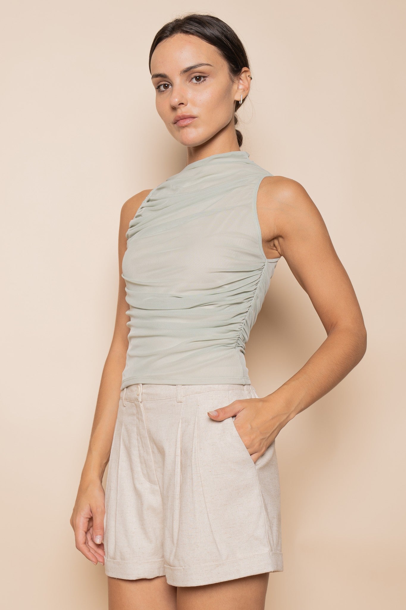 Ruched Allure Mesh Tank Top