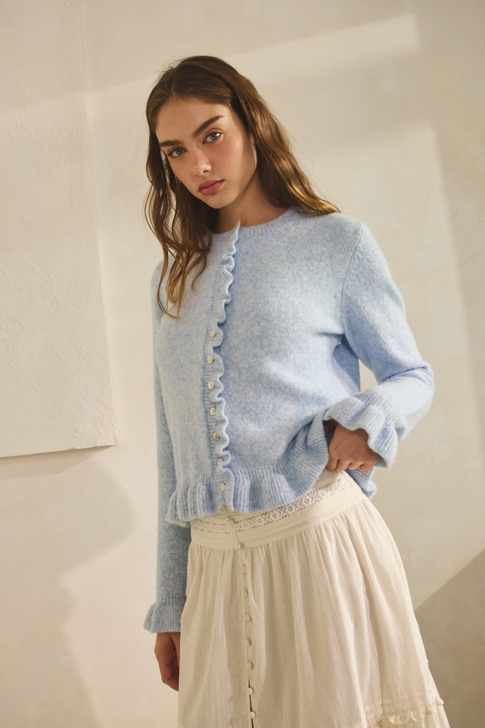 Ruffle Me Cozy Knit Cardigan