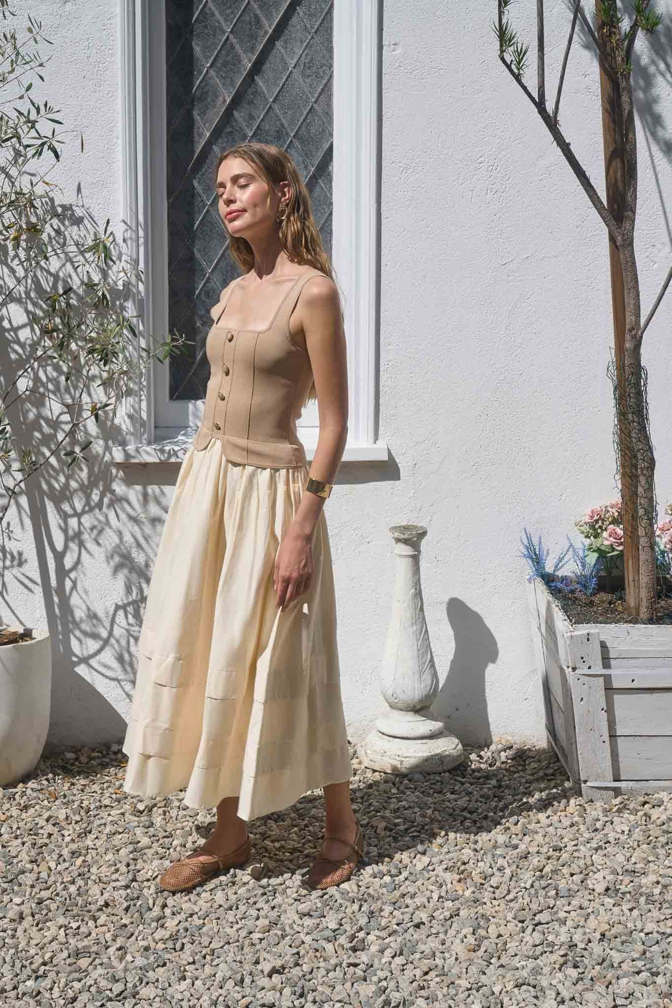 Nautical Tide Square Neck Midi Dress