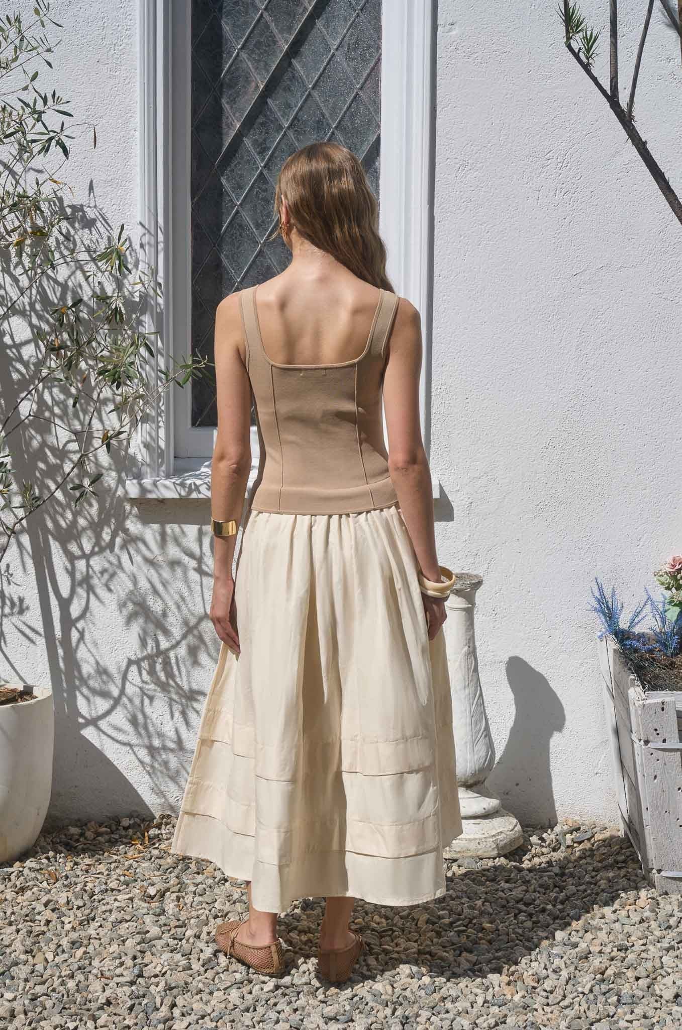 Nautical Tide Square Neck Midi Dress