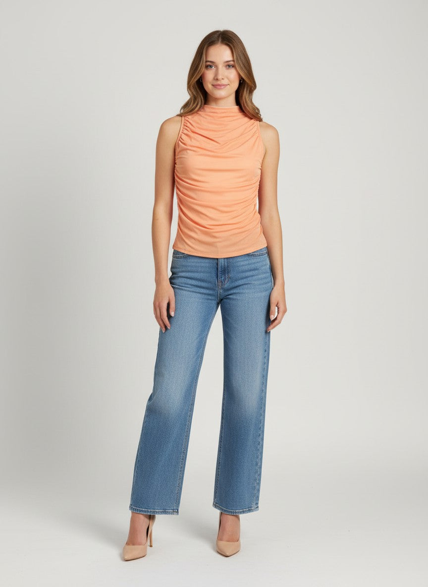 City Heat Ruched Mesh Tank Top