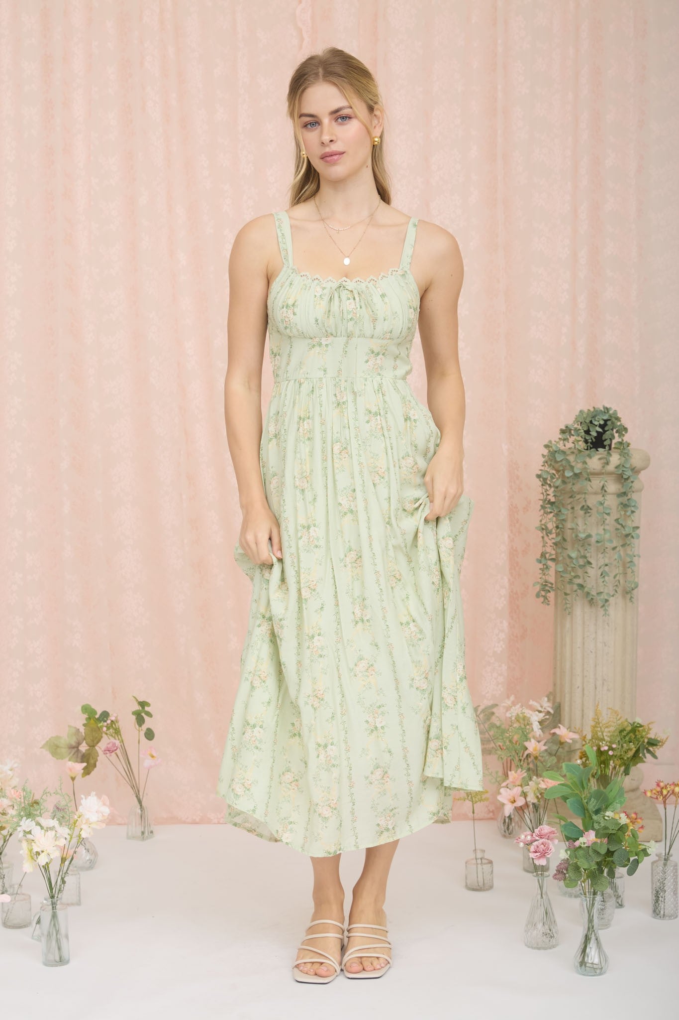 Petal Kiss Corset Midi Dress