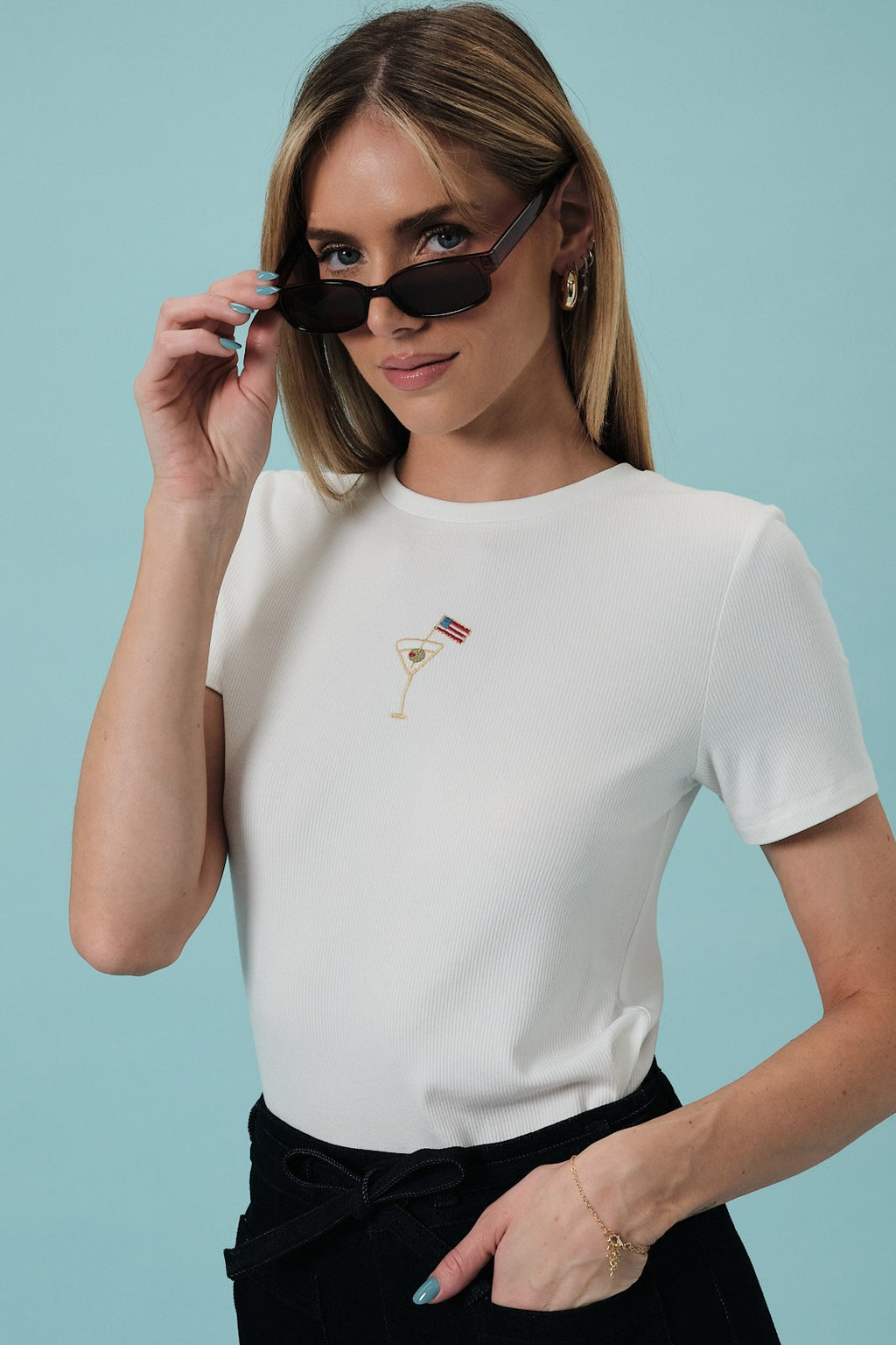 Cocktail Embroidered Ribbed Baby Tee