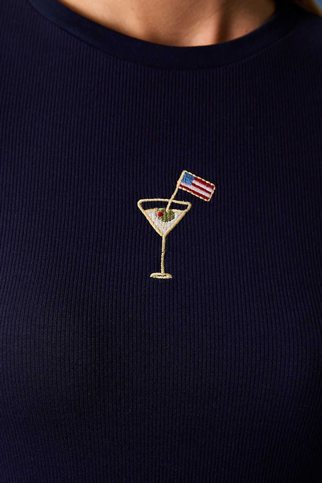 Cocktail Embroidered Ribbed Baby Tee