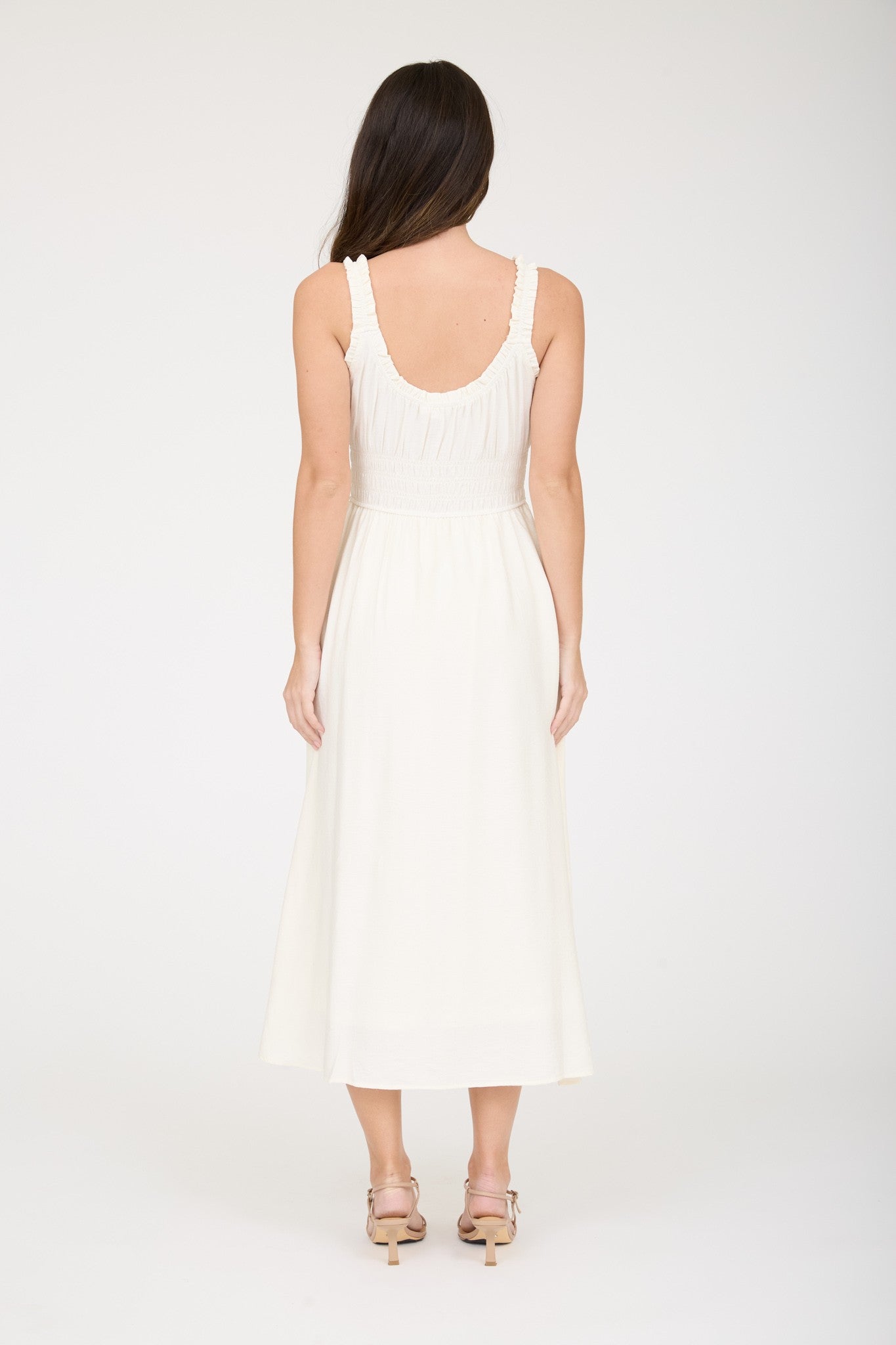 Sunlit Tie-Front Shirred Midi Dress
