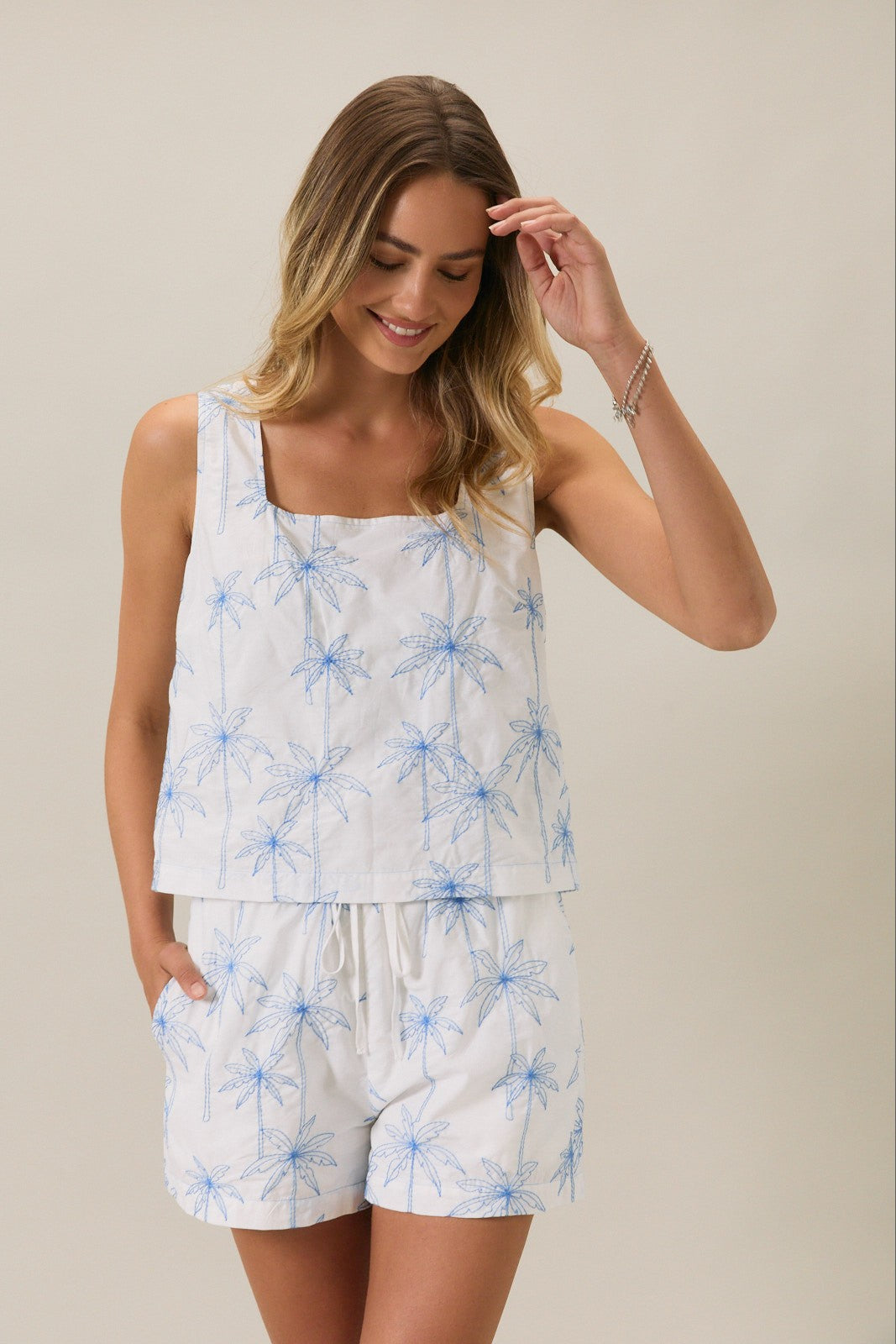 Palm Tree Paradise Embroidered Top