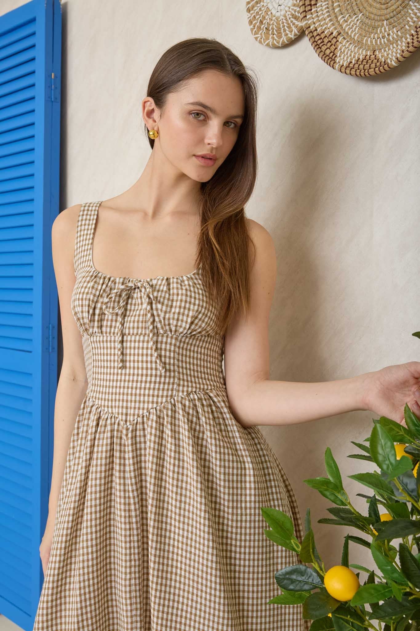 corset plaid dress TIC TOC DANIELLE Plaid Lace-Up Corset Mini Dress Cottage Core Babydoll Vibes MULTI / S