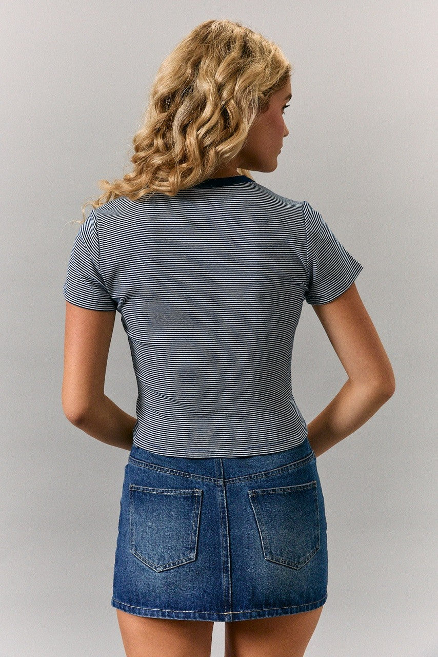 Essential Round Neck Striped Knit Top