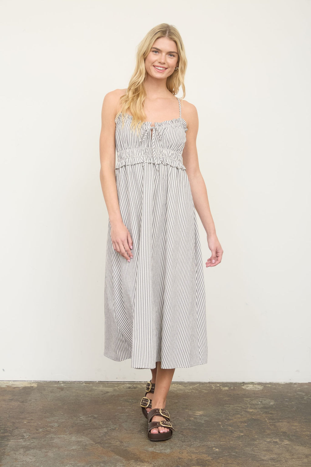 Daisy Drift Stripe Midi Dress