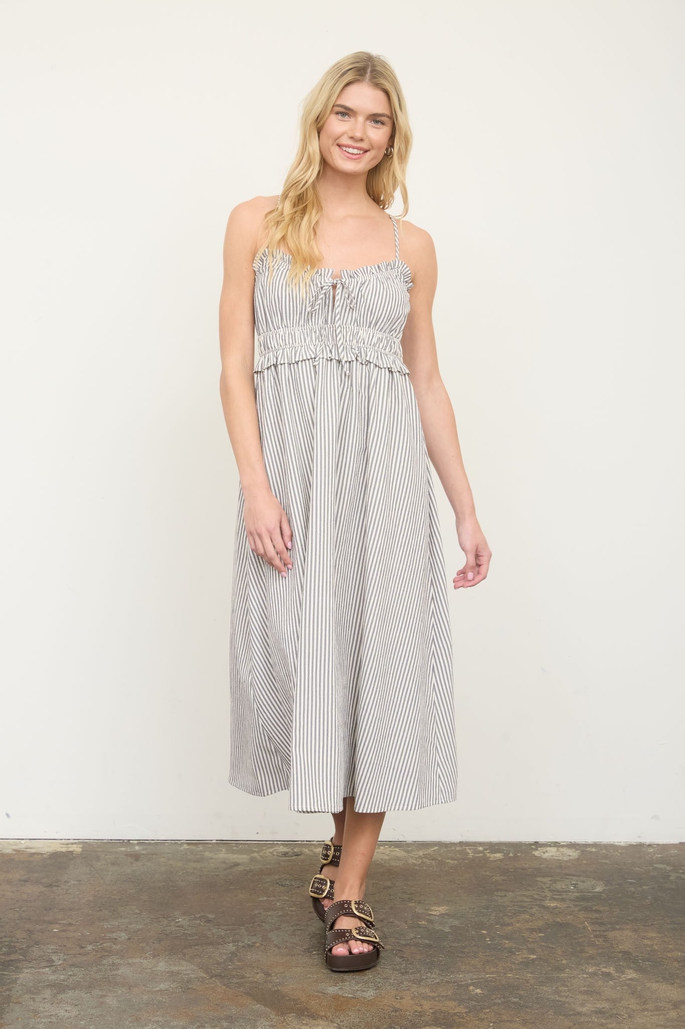 Daisy Drift Stripe Midi Dress