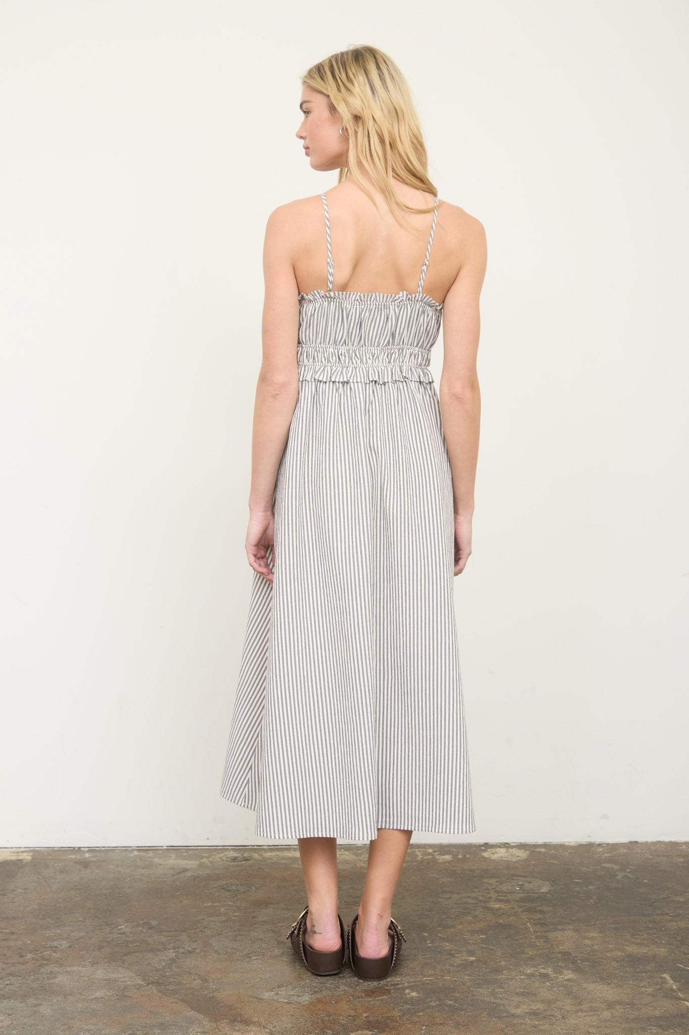 Daisy Drift Stripe Midi Dress
