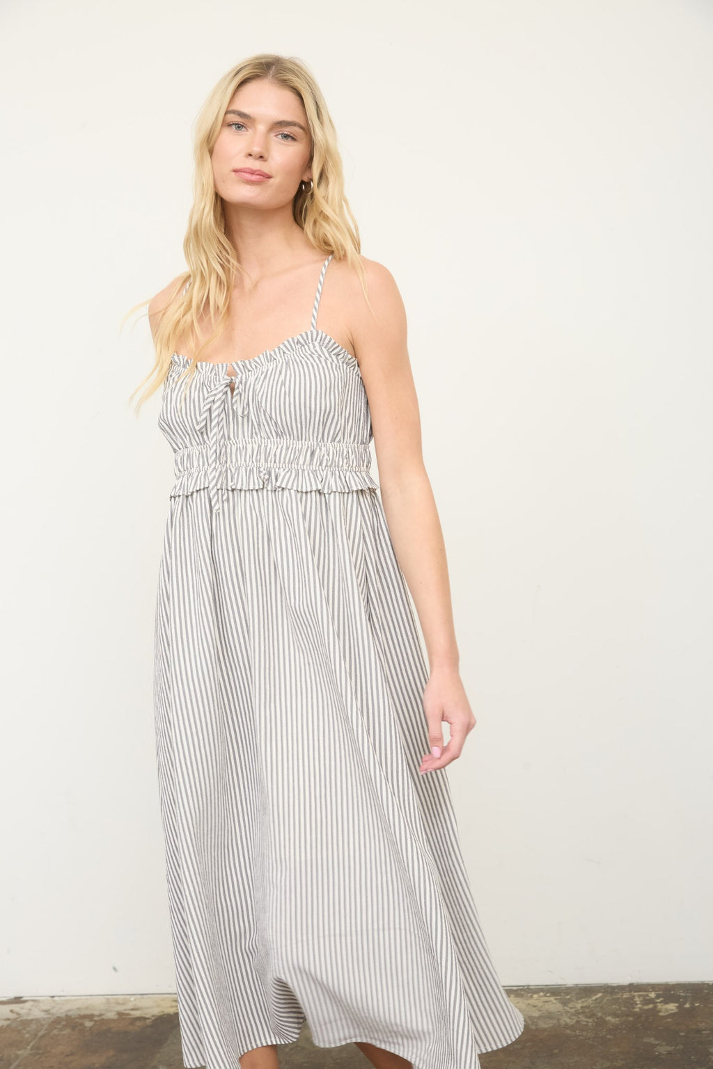 Daisy Drift Stripe Midi Dress