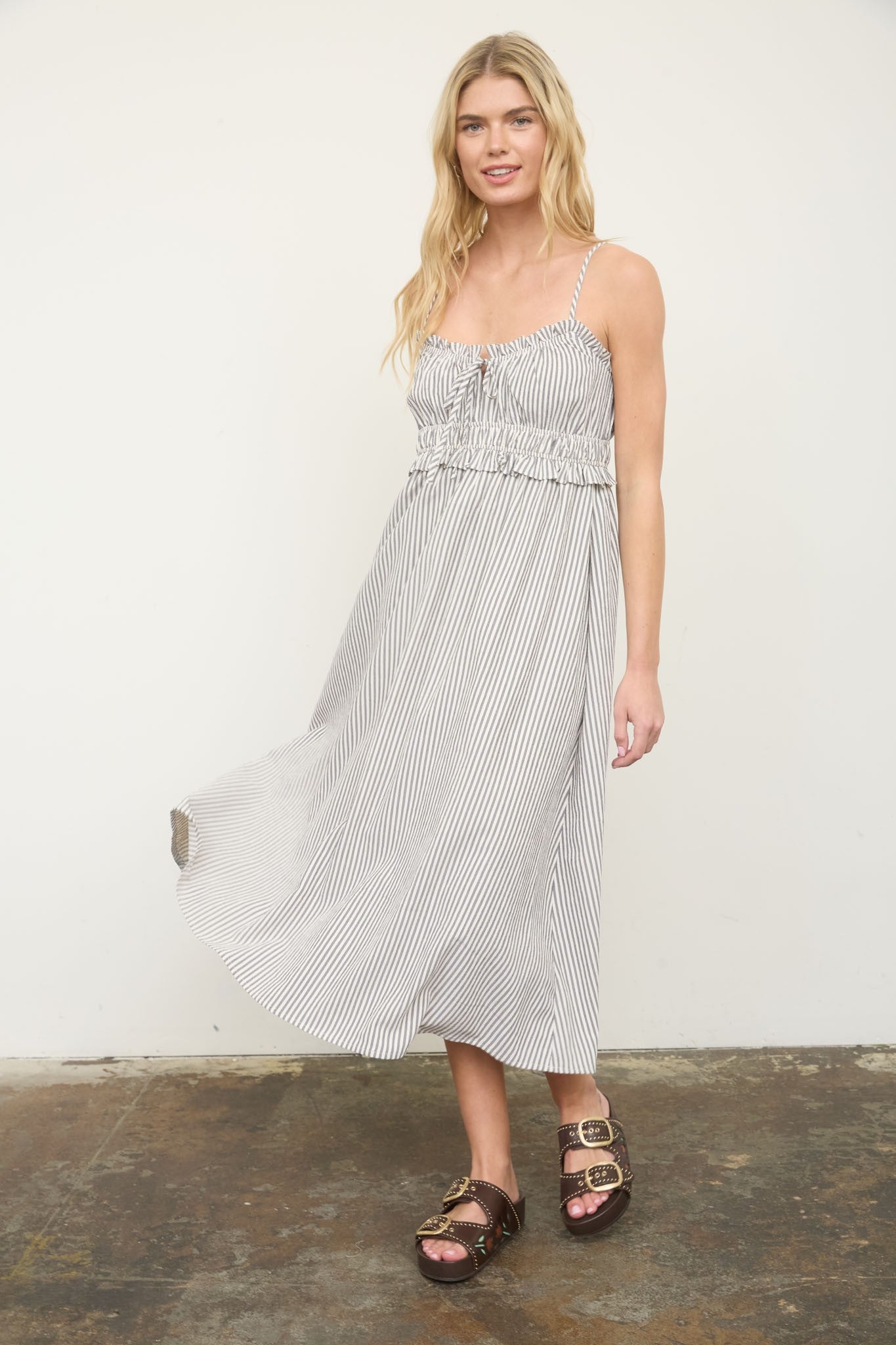 Daisy Drift Stripe Midi Dress