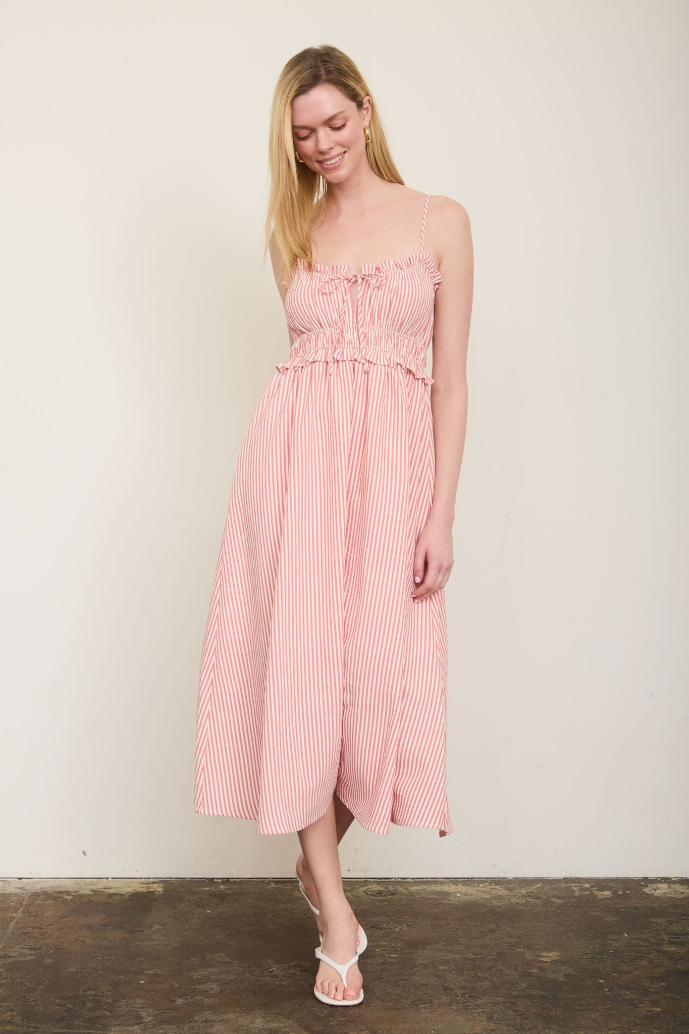 Daisy Drift Stripe Midi Dress