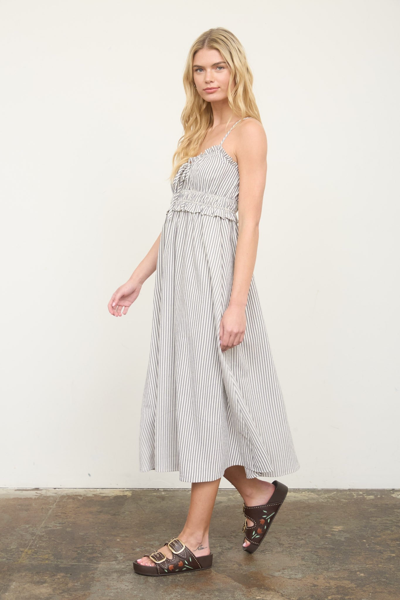 Daisy Drift Stripe Midi Dress