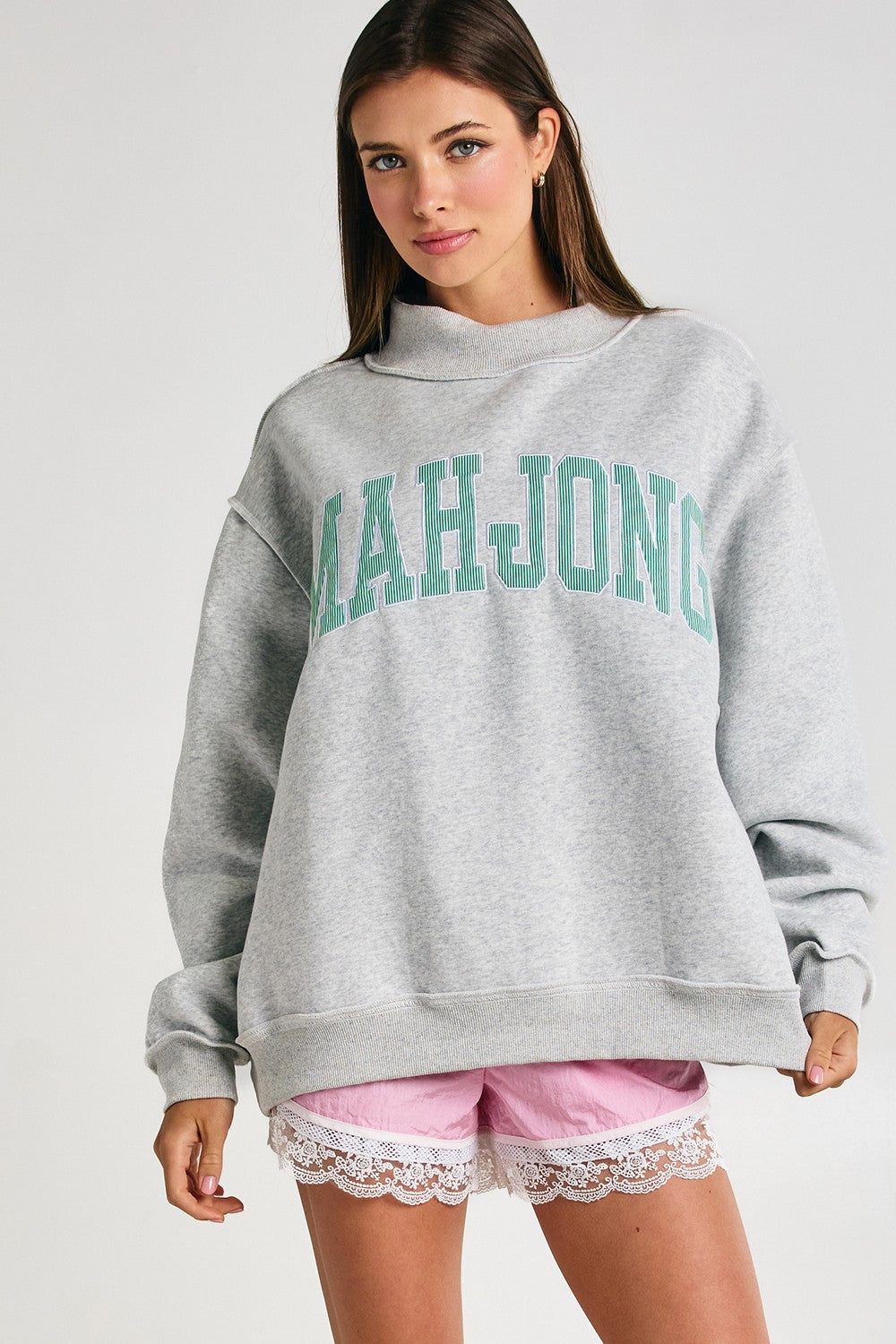 Mahjong Embroidery Mock Neck