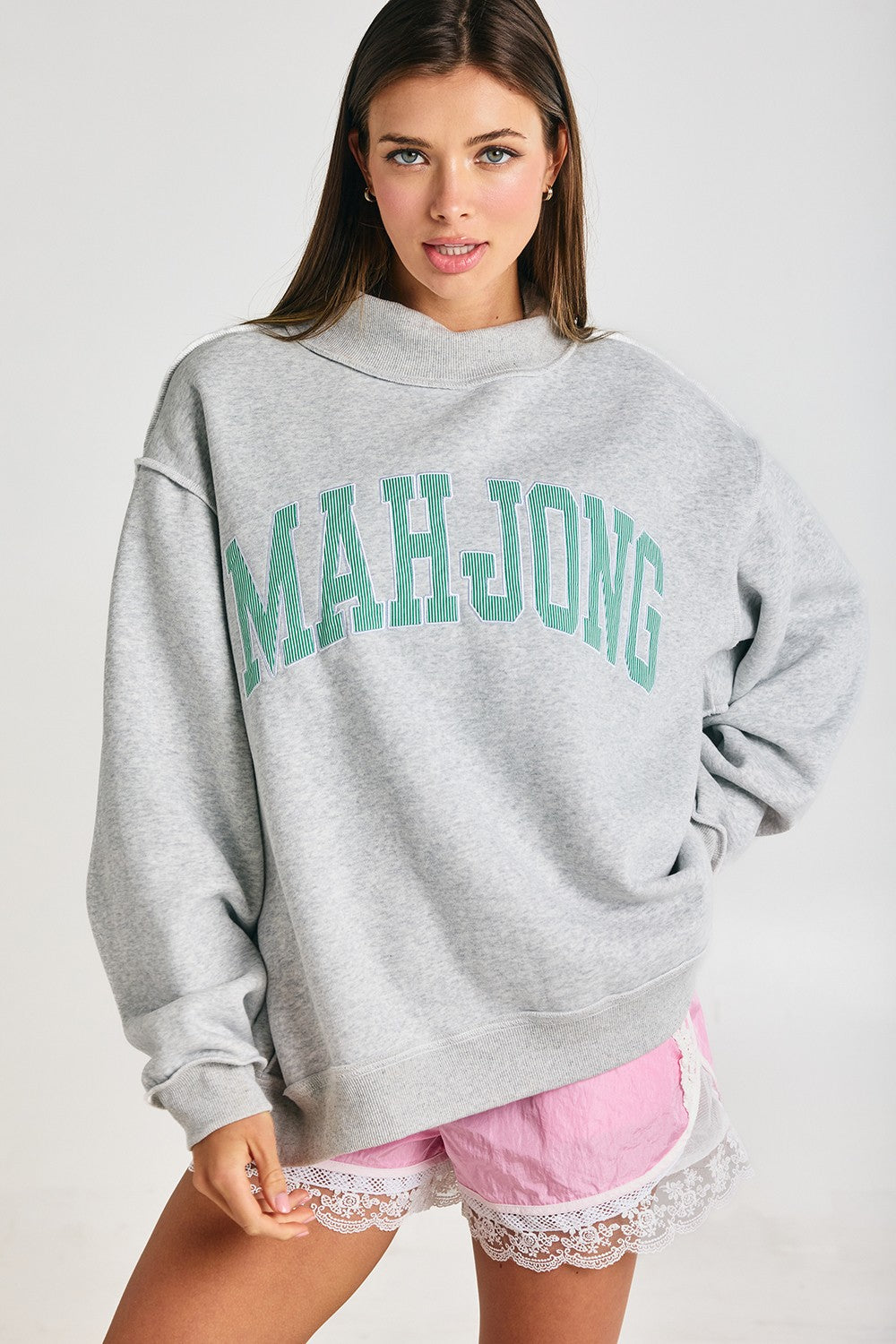 Mahjong Embroidery Mock Neck