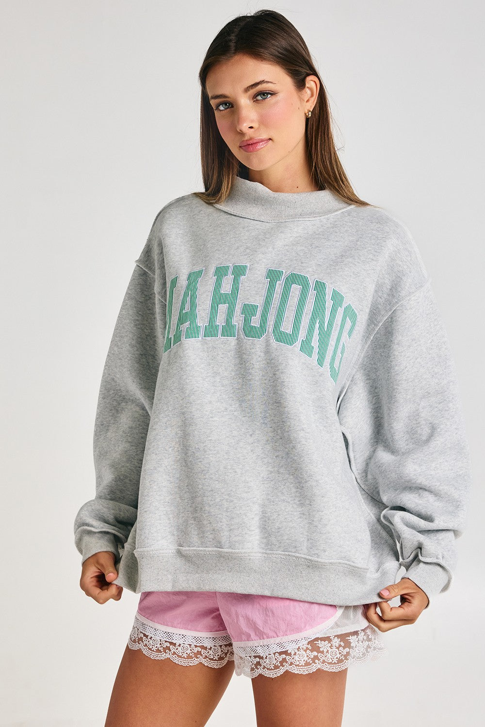 Mahjong Embroidery Mock Neck
