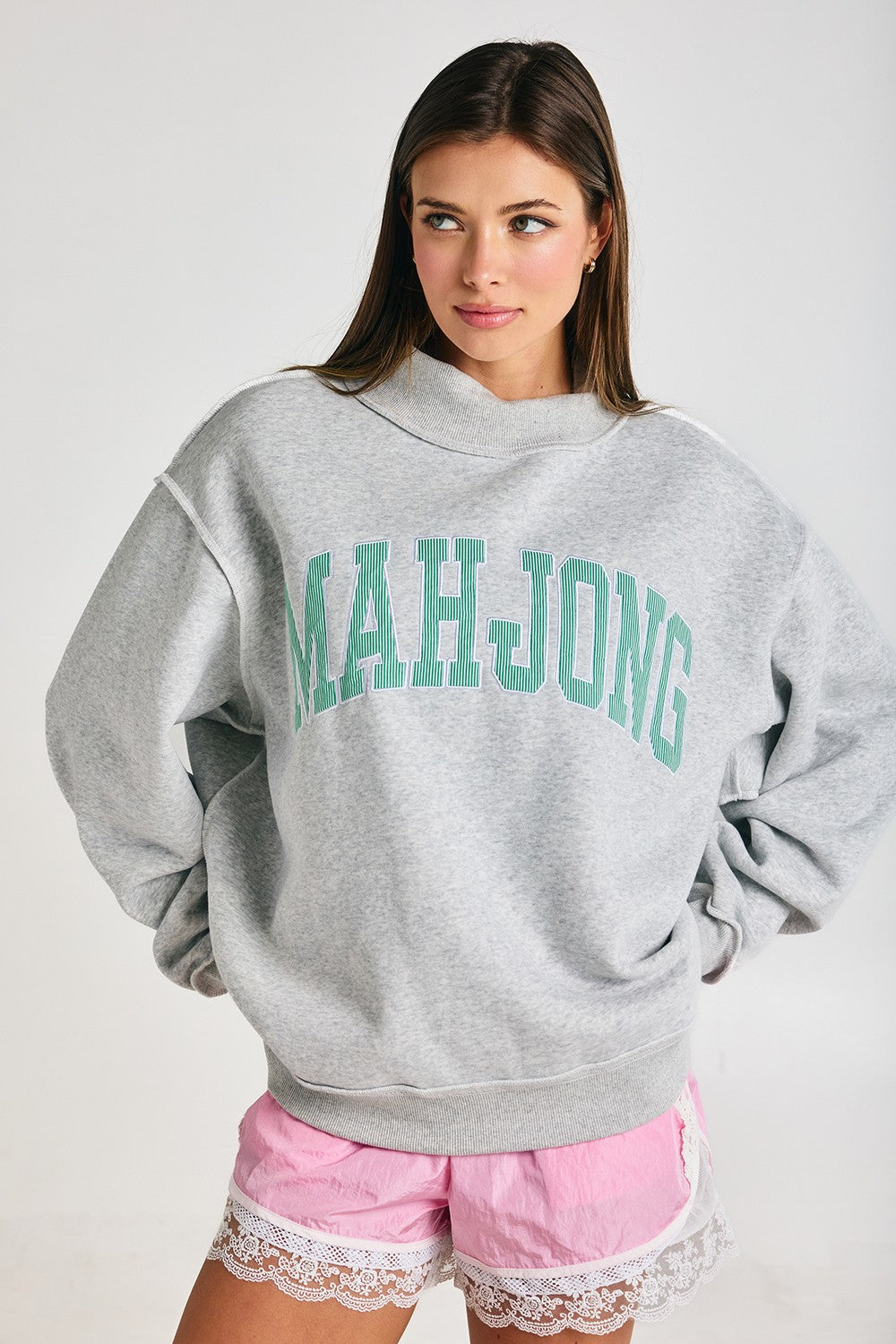 Mahjong Embroidery Mock Neck
