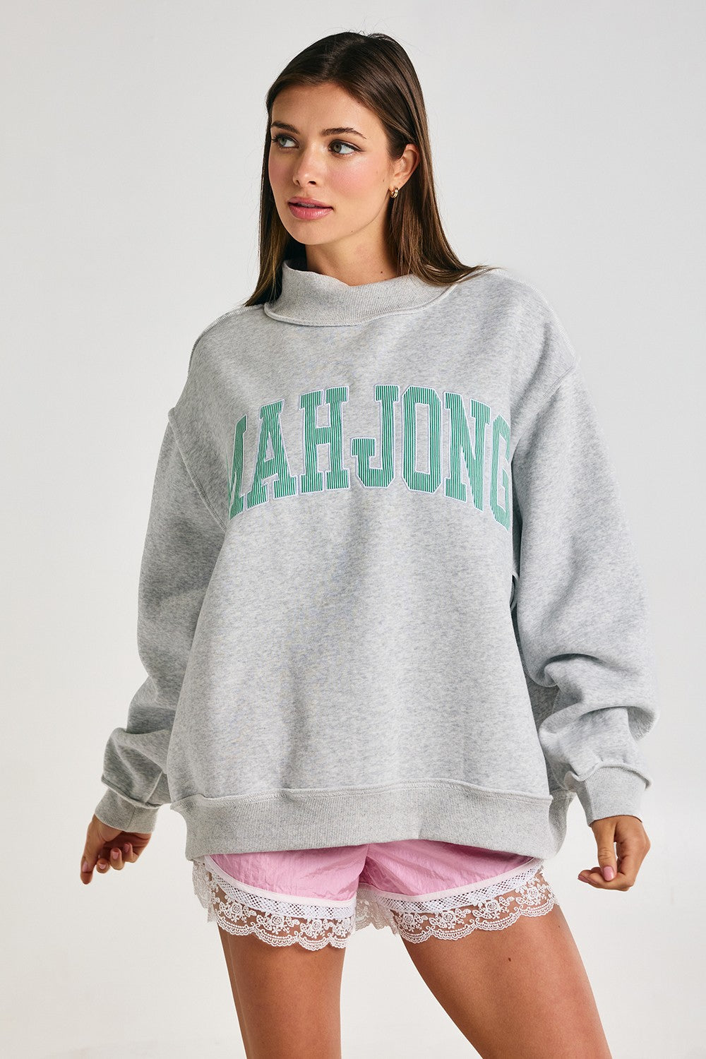 Mahjong Embroidery Mock Neck